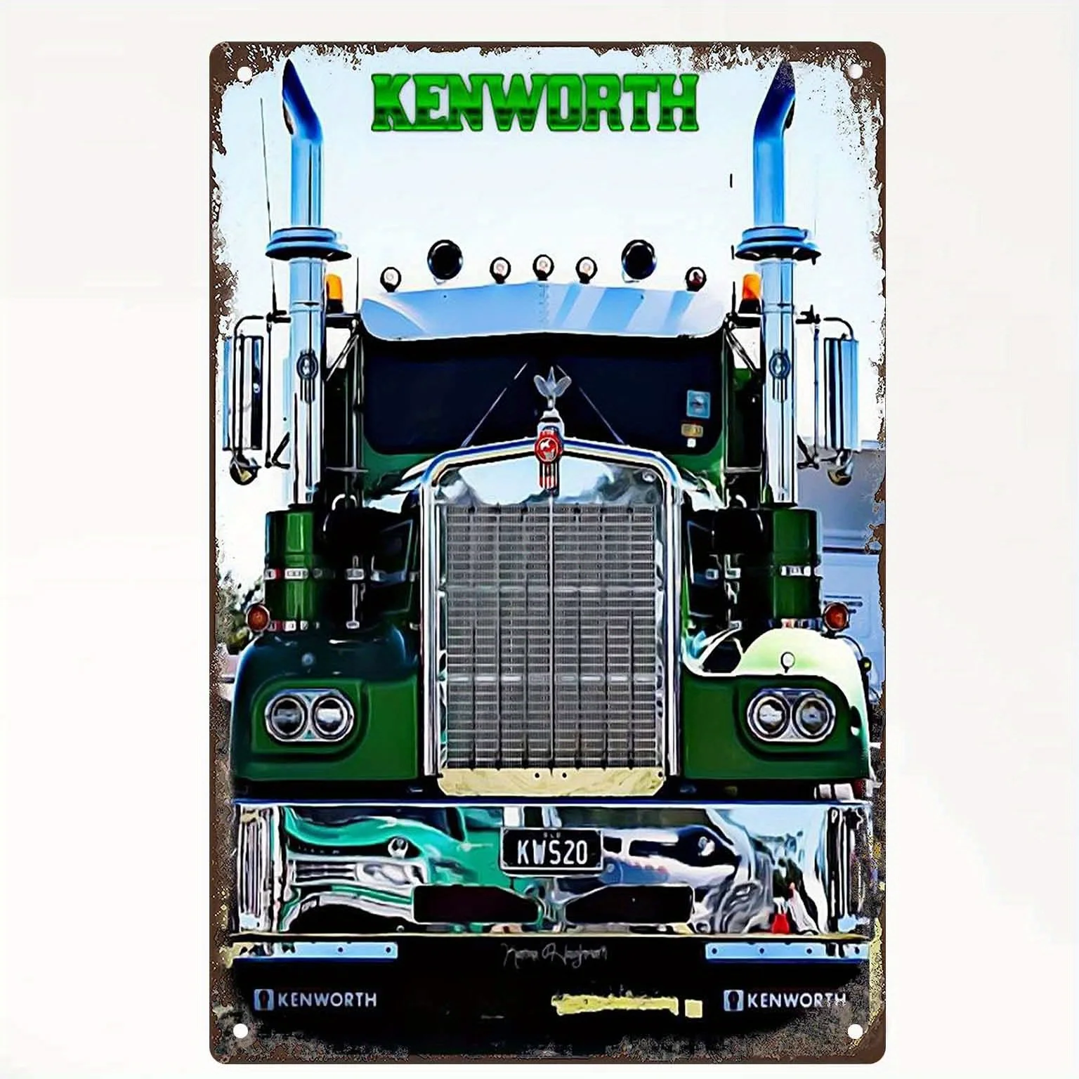 Vintage for KENWORTH Truck Metal Sign - Retro  Tin Poster with Green & Yellow Design, Perfect Gift for Truck Drivers, Home Bars,