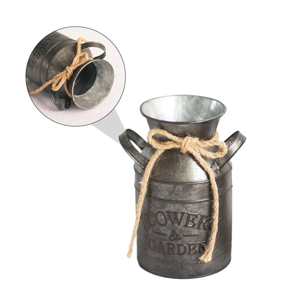 1Pcs Iron Sheet Flower Bucket Retro Style Milk Pot Coffee Pot Home Office Desktop Decorative Flower Container Vintage Metal
