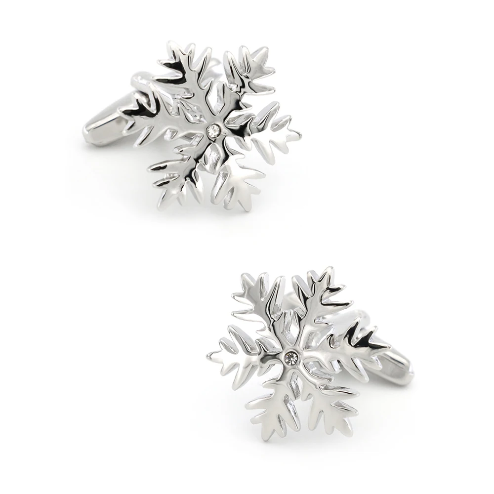 Snowflake Design Crystal Cufflinks Quality Brass Material Silver Color Cuff Links Wholesale & Retail