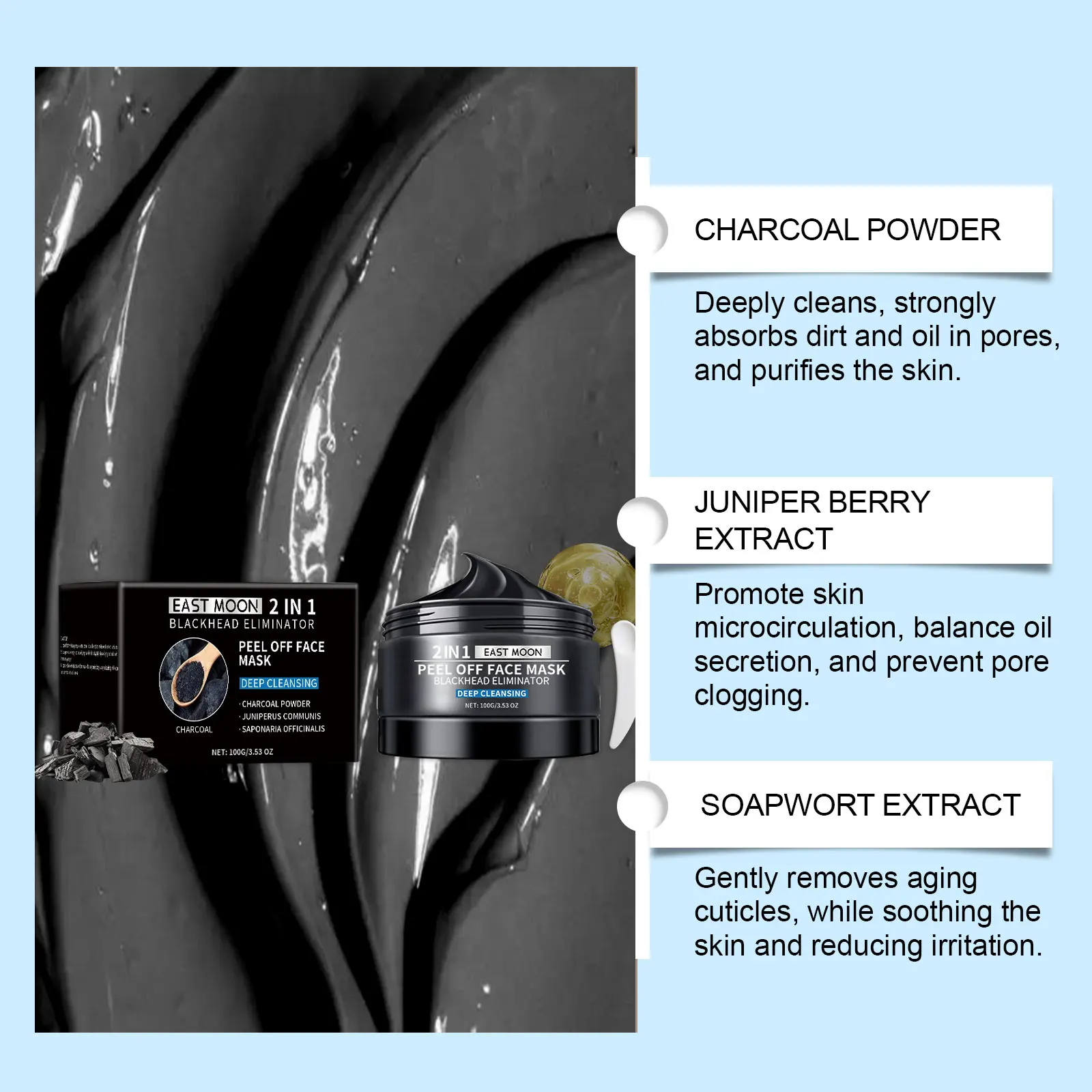 شرق القمر الخيزران الفحم الطين ماس لطيف التقشير الرؤوس السوداء الرعاية ترطيب تنشيط قناع الوجه غير تجفيف جميع أنواع البشرة