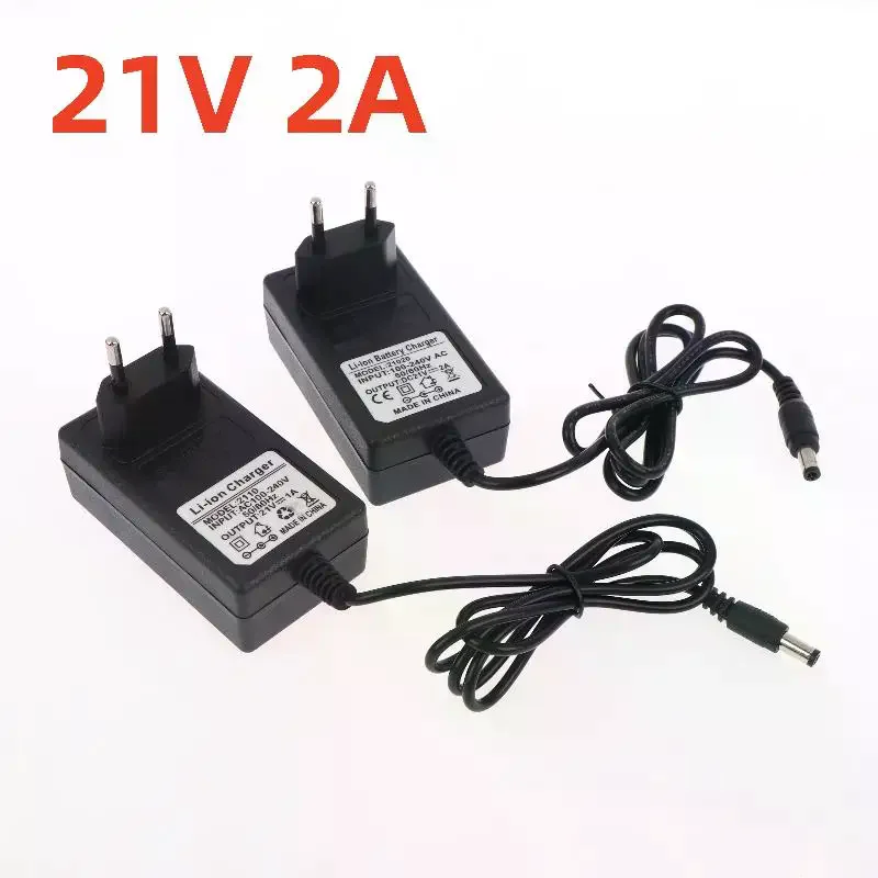 1Pcs EU Plug 21V Lithium Battery Charger 1A 2A For 18V Electric Drill Polishing Machine Lawn Mower Intelligent Power Adapter