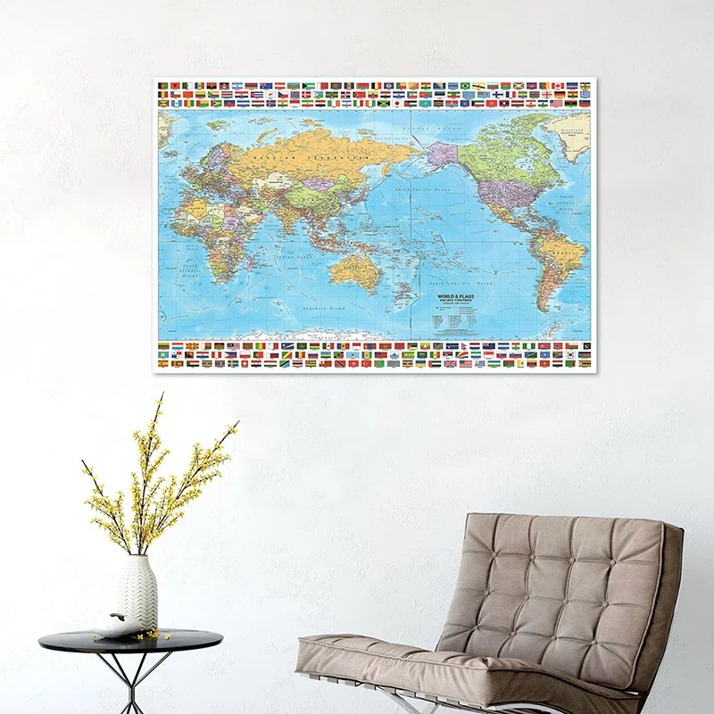 Map of The World poster tanpa bingkai 150*100cm dan cetak gambar seni dinding ruang tamu perlengkapan kantor & Sekolah