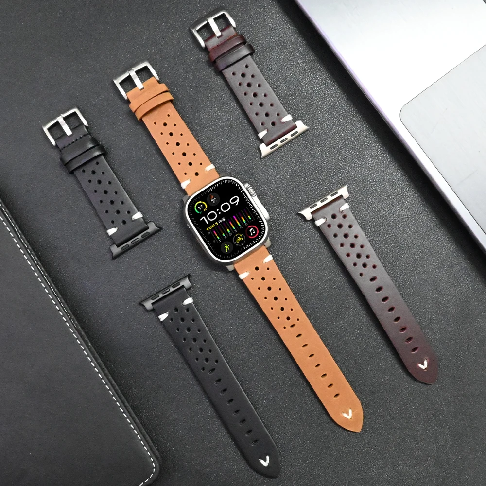 

Genuine Leather Band for Apple Watch Ultra 2 49mm Series 10 46mm 9 8 7 45mm Titanium Strap IWatch 6 5 4 Se 3 44mm 42mm Correa