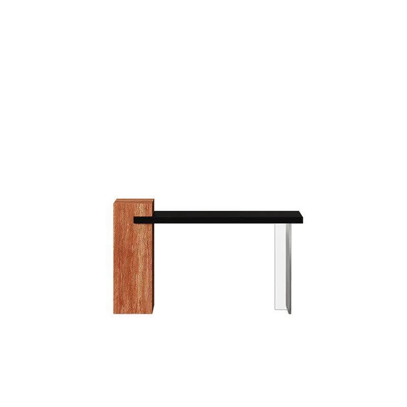 Natural travertine medieval entrance table, living room home entrance end view table, solid wood entrance table against the wall