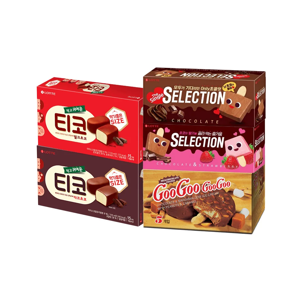 Lotte Food Gugu 99 500ml X 1 Pieza + Selección de Chocolate Individual 500ml X 1 Pieza + Selección Chocolate y Fresa 500ml X 1 Pieza + Tico Chocolate Negro 510ml X 1 Pieza + Tico Chocolate con Leche 510ml X 1 Pieza