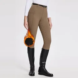 Pantaloni da equitazione ispessiti pantaloni equestri elastici antiscivolo resistenti all'usura in silicone pieno pantaloni autunnali e invernali imbottiti