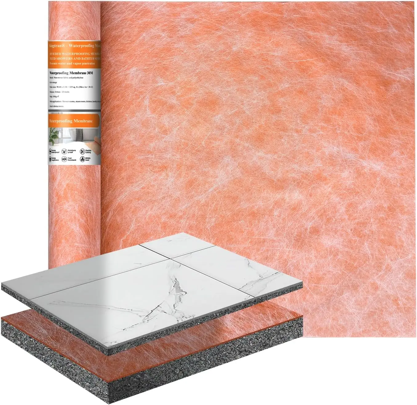 

Waterproofing Membrane 3.3 ft x 32.8 ft / 108 Sq Ft Waterproof Membrane for Shower 23.6mil Thickness Shower Waterproof Membrane