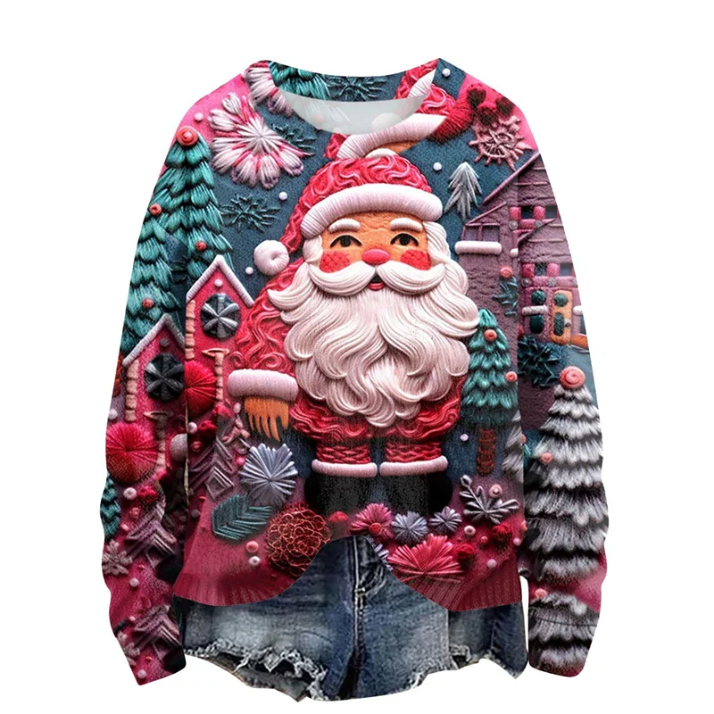 Colorful Santa Claus Pattern Hoodie Men Christmas Tree 3D Printed Pullover Autumn Long Sleeve O-Neck Hoodies Loose Sweatshirts