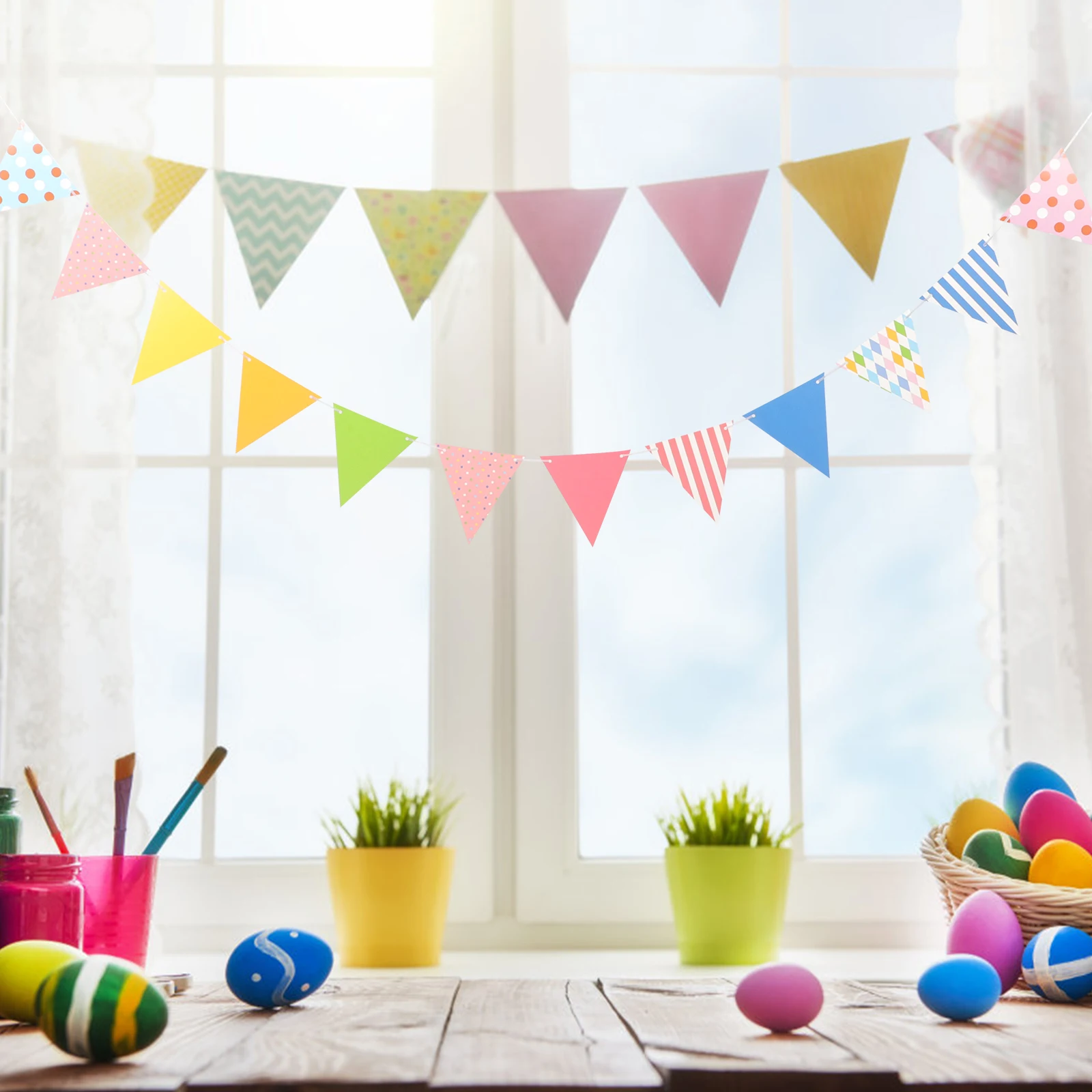 

Colorful Triangle Bunting Banners Festive Party Flags Glitter Decoration Supplies For Birthday Festivals Hanging Decorations