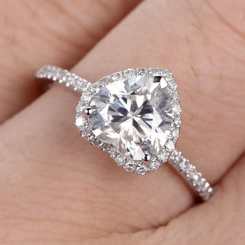 

Hot silver-plated fashion ring ladies heart-shaped cubic zircon jewelry wedding engagement ring wholesale size 5-11