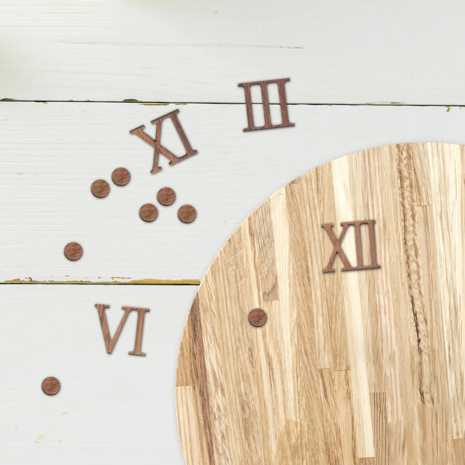 DIY Large Solid Wood Frameless Wall Clock Roman Numerals Minimalist Living Room Bedroom Office Decor Frameless DIY Wall Clock