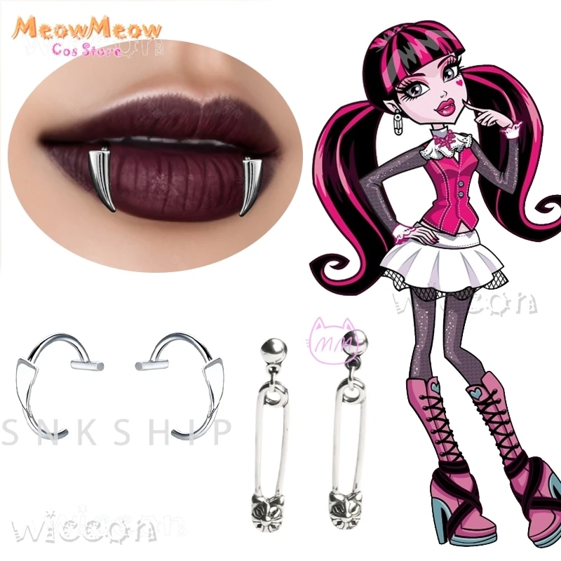 Monster Draculaura High Dress Girl Cosplay Props Wig Vampire Outfit Bag Tooth Earring Decors Halloween Christmas Party Make up