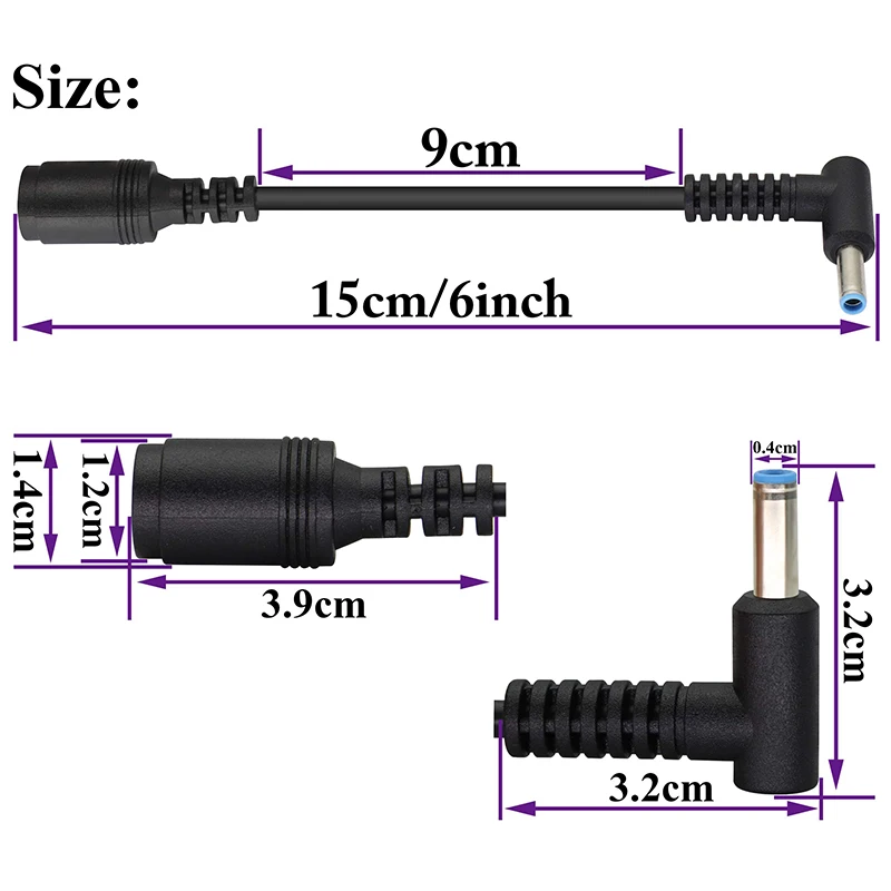 Kabel adaptor konverter pengisi daya DC siku, 2 buah 7.4*5.0mm perempuan ke 4.5*3.0mm