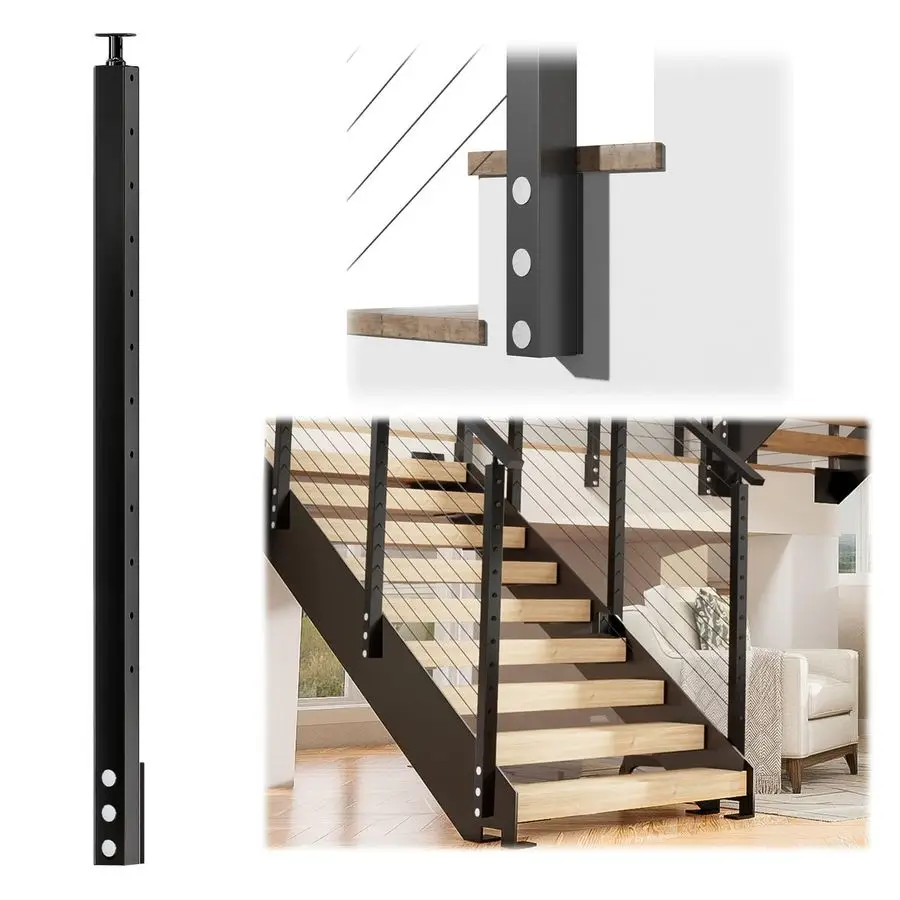 

Black Side Mount Stair Cable Railing Post 42 Inch for 2535 Degrees Stair 42x2x2 Patent Design for Both LeftampRight Side Cable R