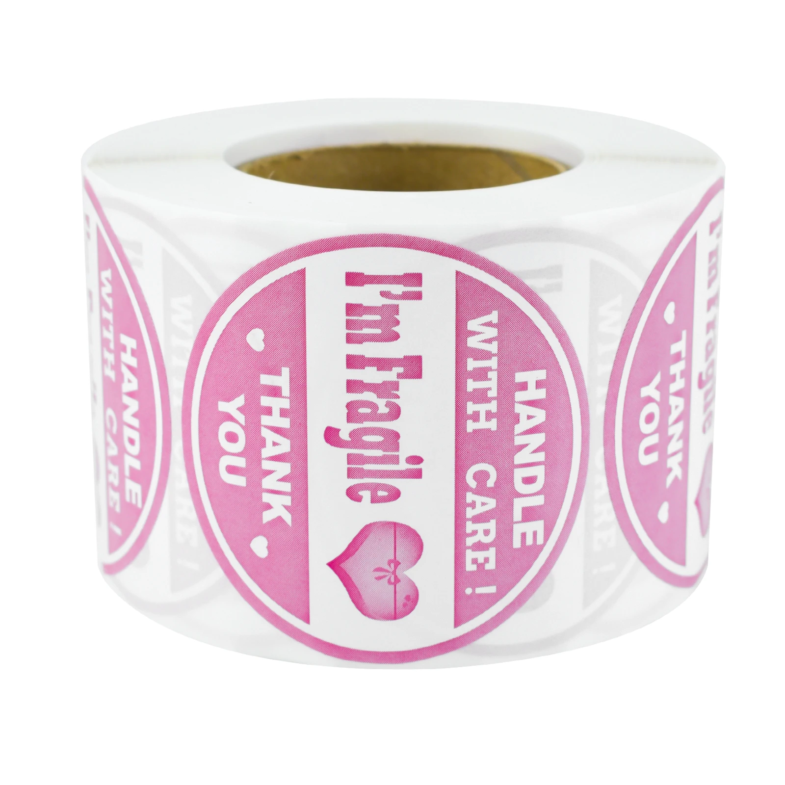 500Pcs 2In/5.1Cm Pink Handle with Care Fragile Label with Heart Transport Warning Label Sticker Shipping Mailing Box Envelope Adhesive Label Sticker