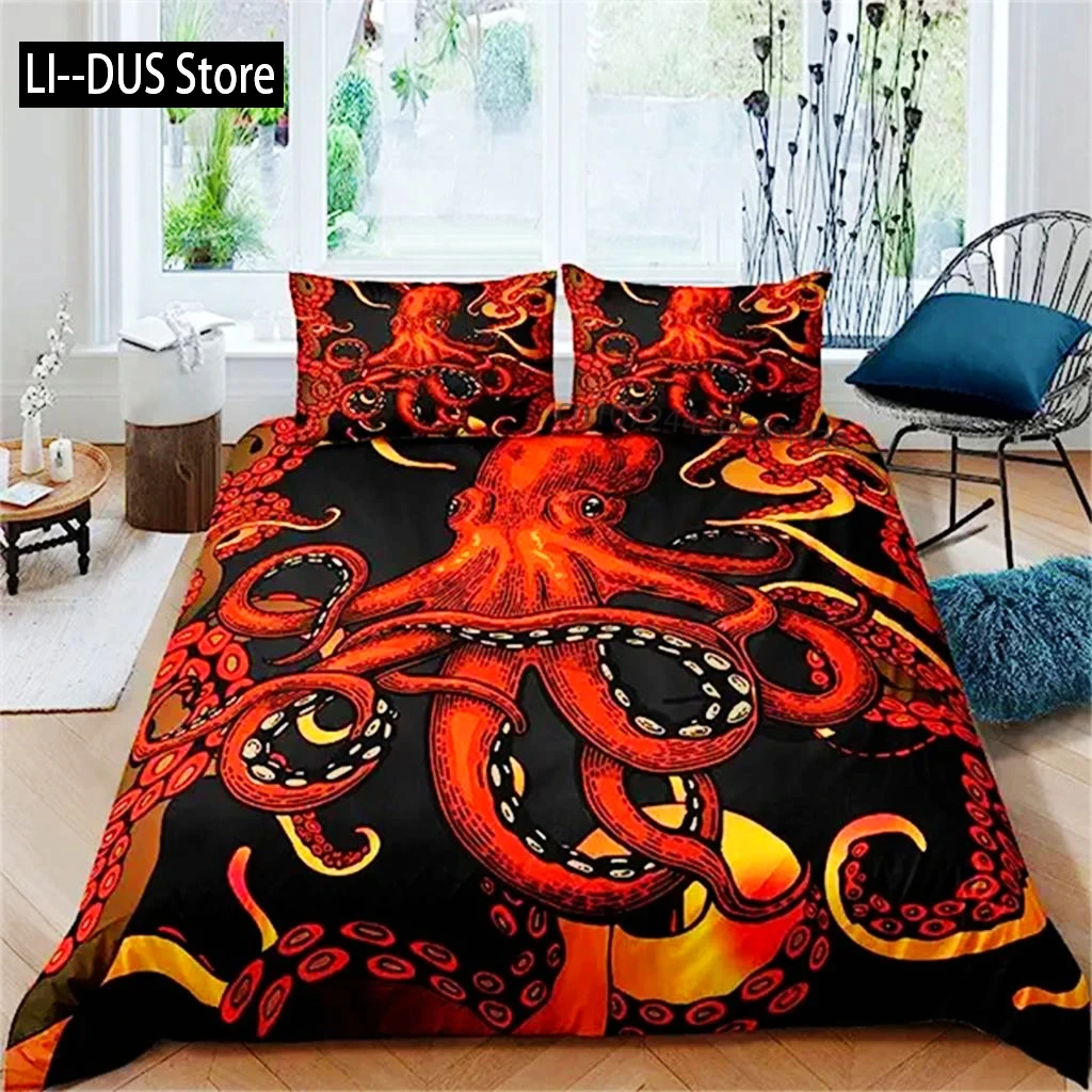 Octopus Sea Life Duvet Cover Ocean Animal Comforter Cover Decoration Black Green For Bedroom Decoration Women Men Children Gifts