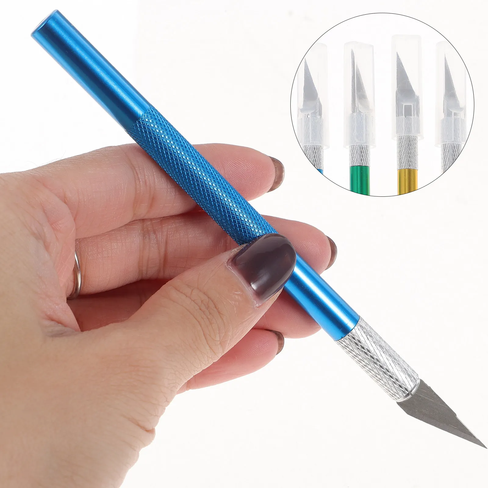 

Набор из 4 прецизионных хобби-ножей с алюминиевыми ручками, нескользящими, сменными лезвиями и прозрачным футляром для художественных работ