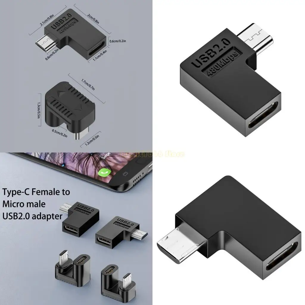 F62C Micro USB Männlich zum Typ C Weibchen linker 90 -Grad -Adapter 480 Mbit / s für Laptop