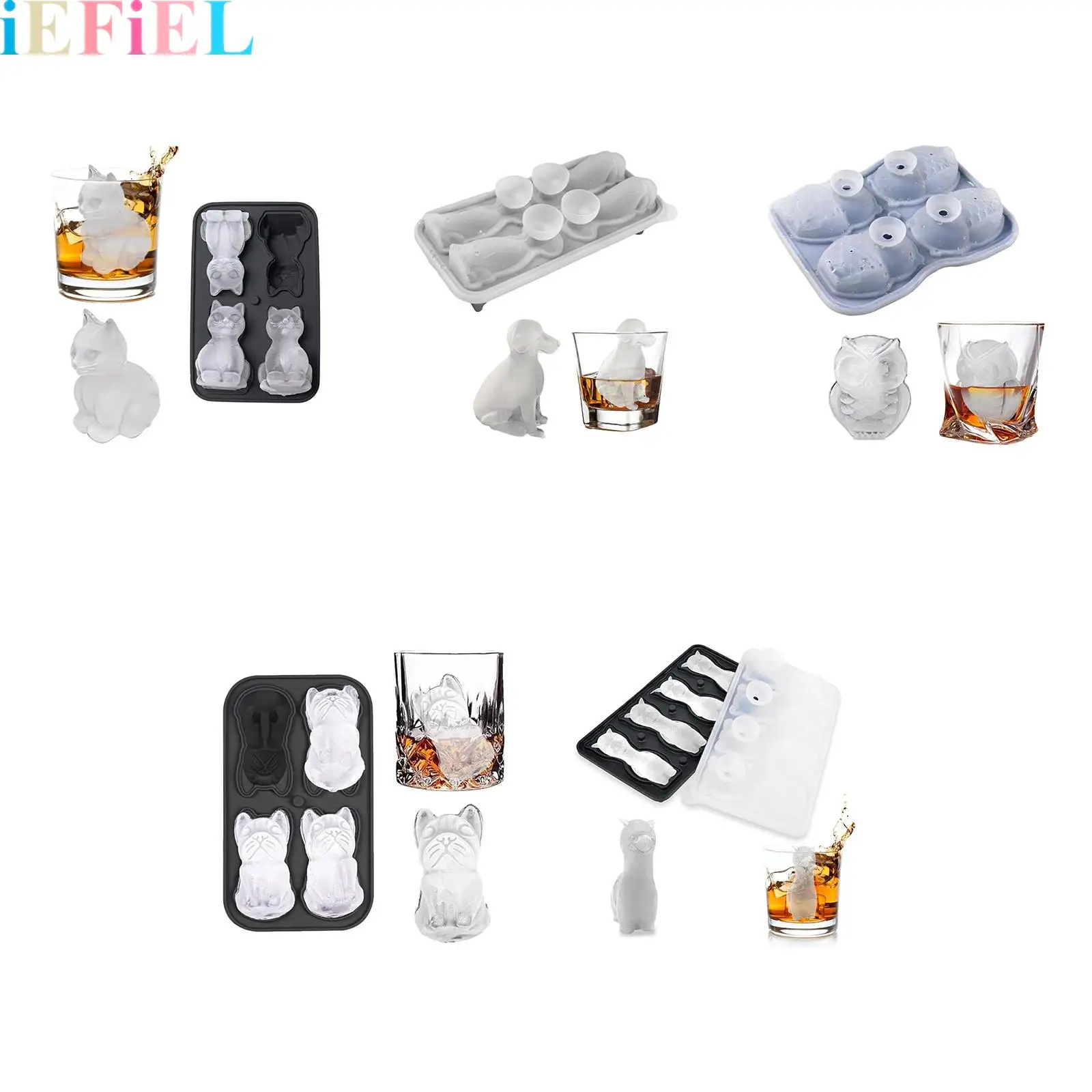 

4-cavity Animal-shaped Silicone Ice Cube Mold with Funnel for Home Restaurant Bar Hotel