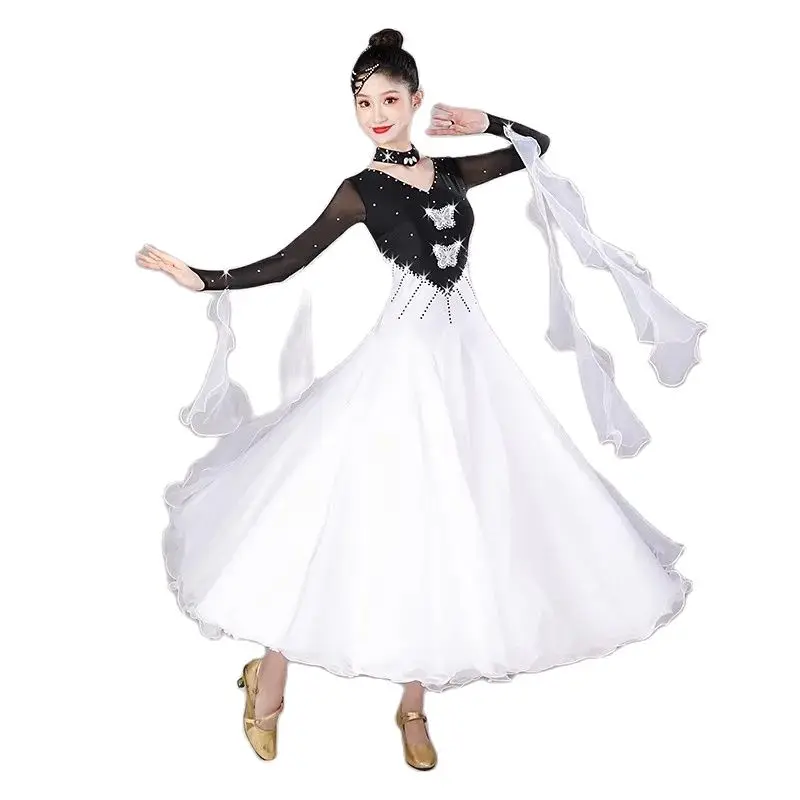 

Butterfly Modern Dance Dress Standard Ballroom Dress Costumes Women Competition Flowy Waltz Practice Clothes Tango Dancewar