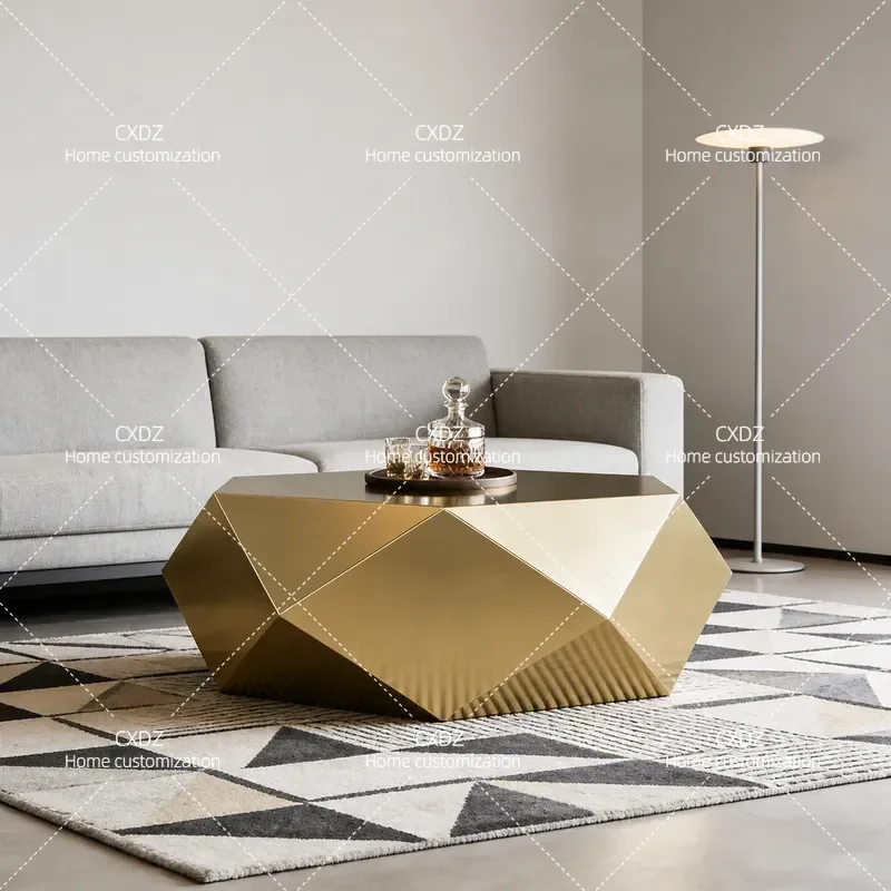 Luxury Stainless Steel Coffee Table Diamond Shaped Gold Tea Table for Living Room High End Modern Side Table