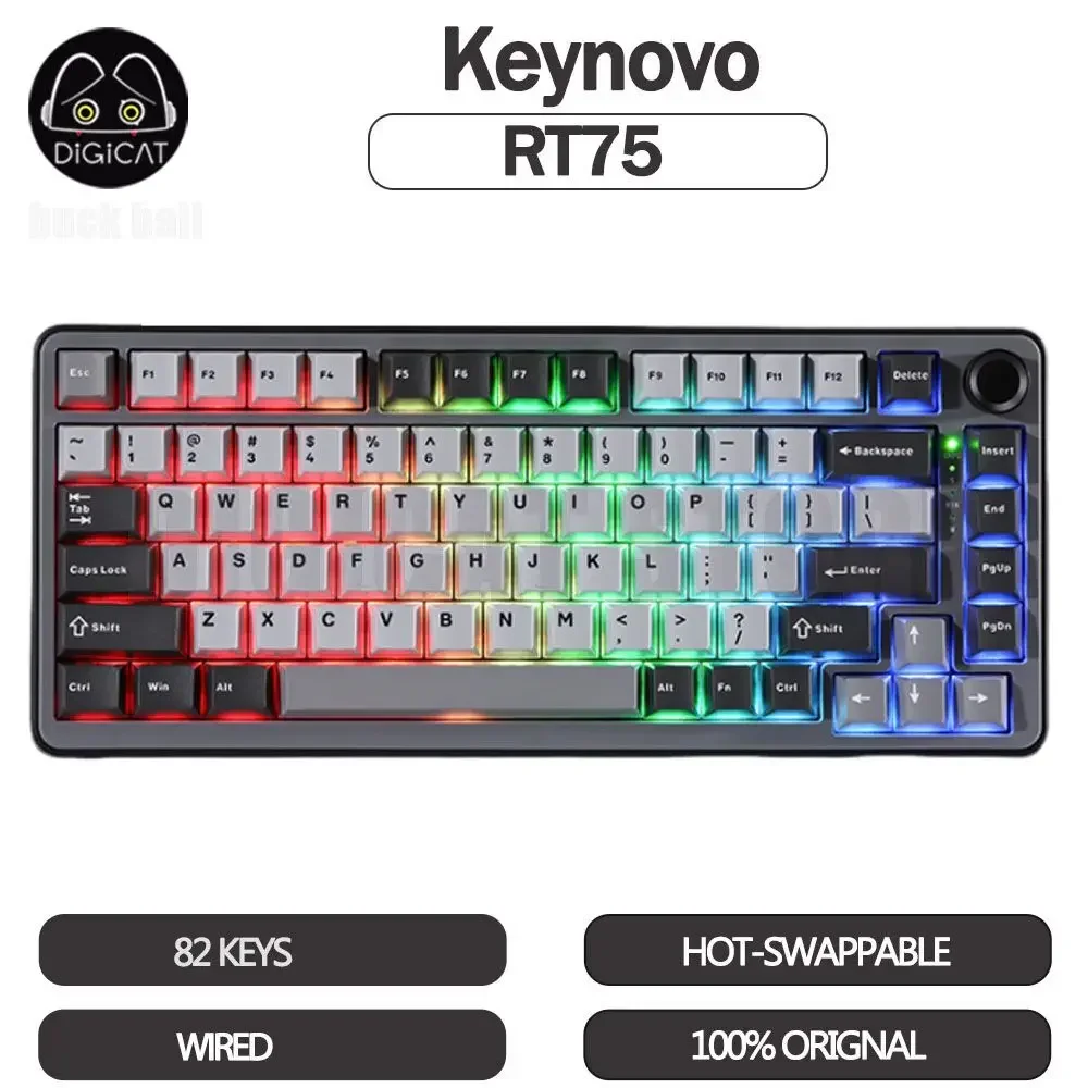 

Keynovo Yunzii Rt75 Magnetic Switch Keyboards 82 Keys Wired Keyboard Custom Gamer Keyboard Keycaps PBT Hot-Swap Gaming Keyboards