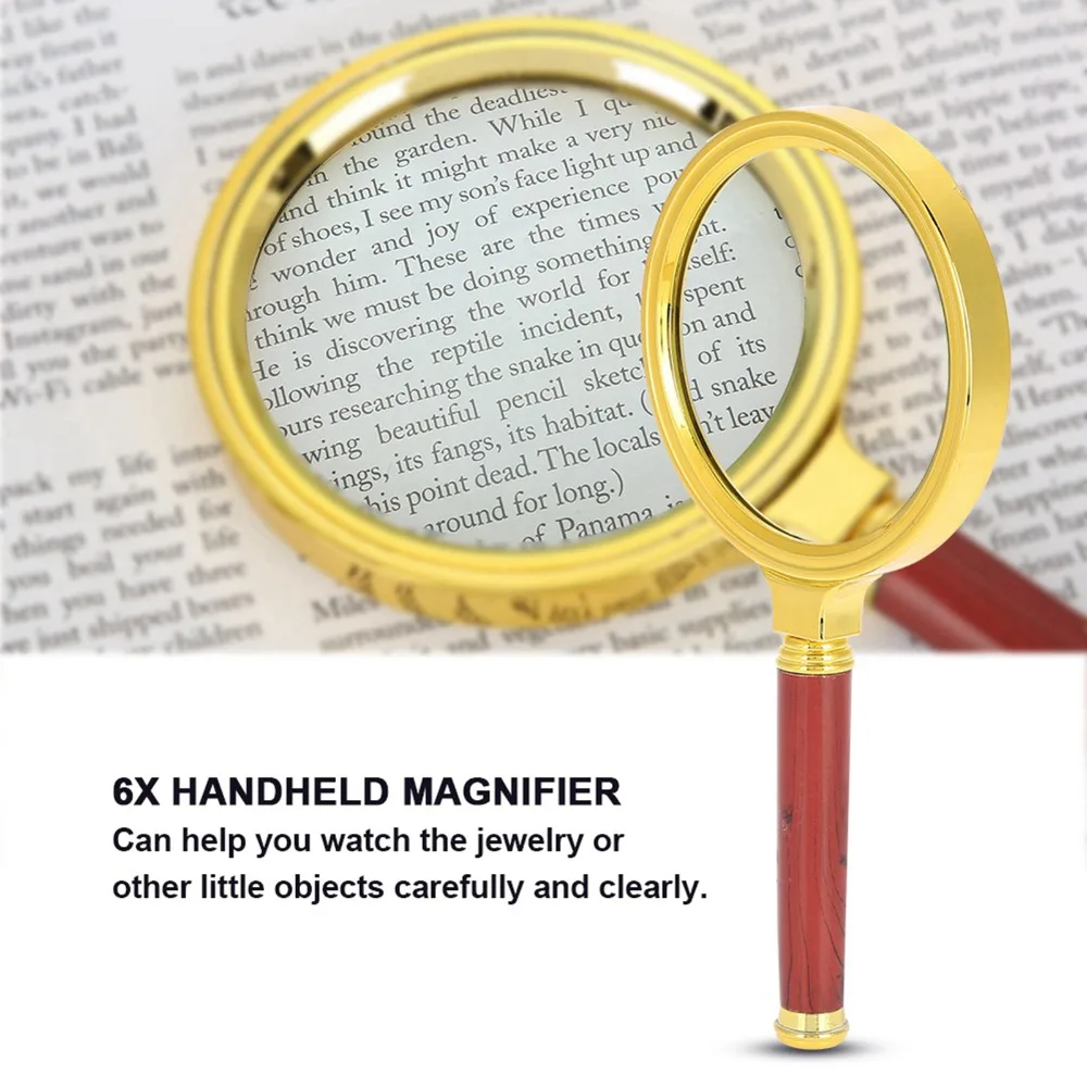 Detachable Wooden Handle 10X Magnifier Plastic Gold Plated Frame Electroplated Faux Wood Grain Portable Loupe Jewelry Magnifier