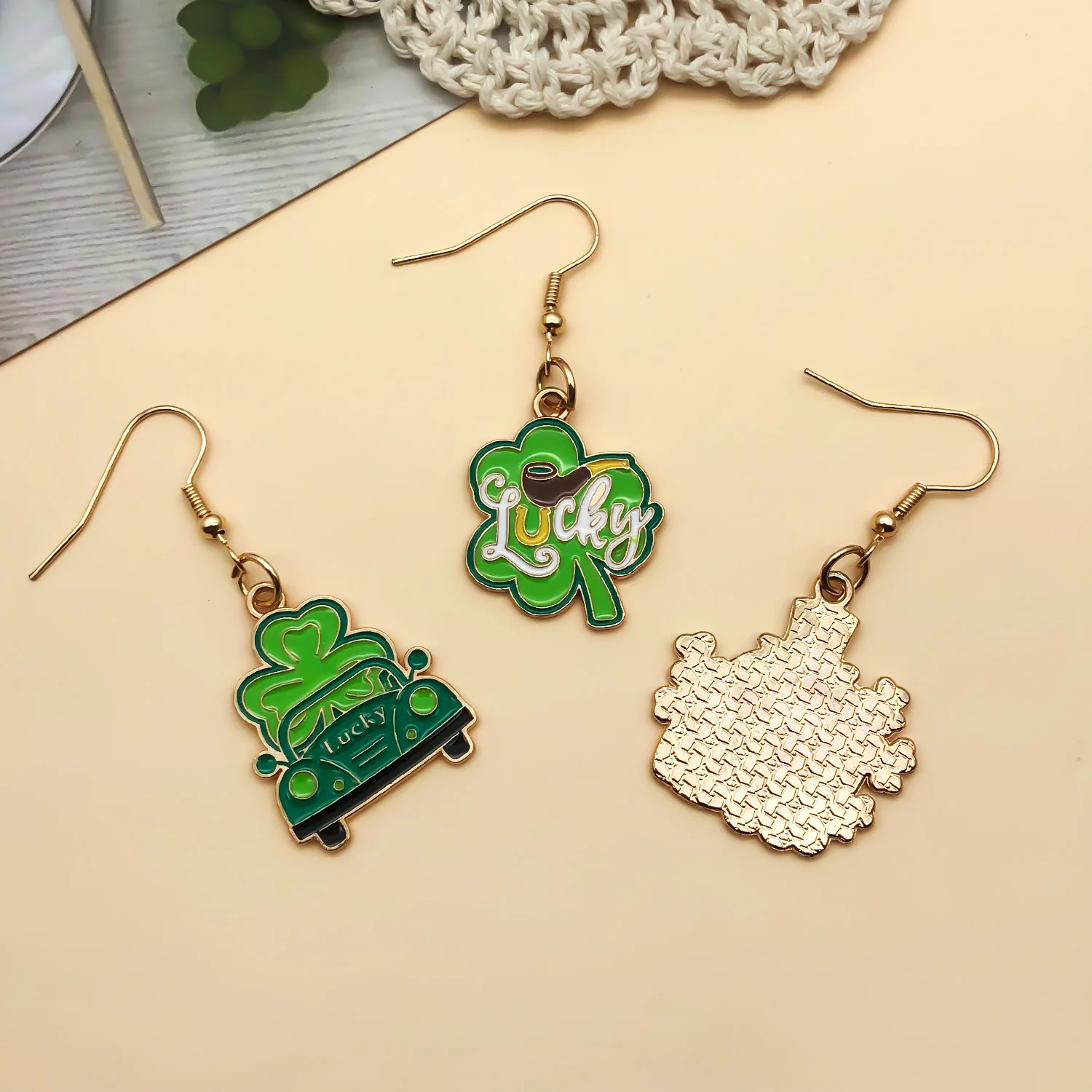 3 أزواج من أقراط المهرجانات الأيرلندية باللون الأخضر البوهيمي العتيق، مناسبة لهدايا المهرجانات، ملابس نسائية للاستخدام اليومي