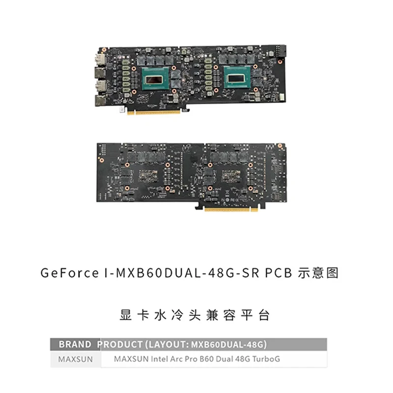 Bykski GPU Water Block for MAXSUN Intel Arc Pro B60 Dual 48G Turbo Card, T2 Red Copper Material  I-MXB60DUAL-48G-SR