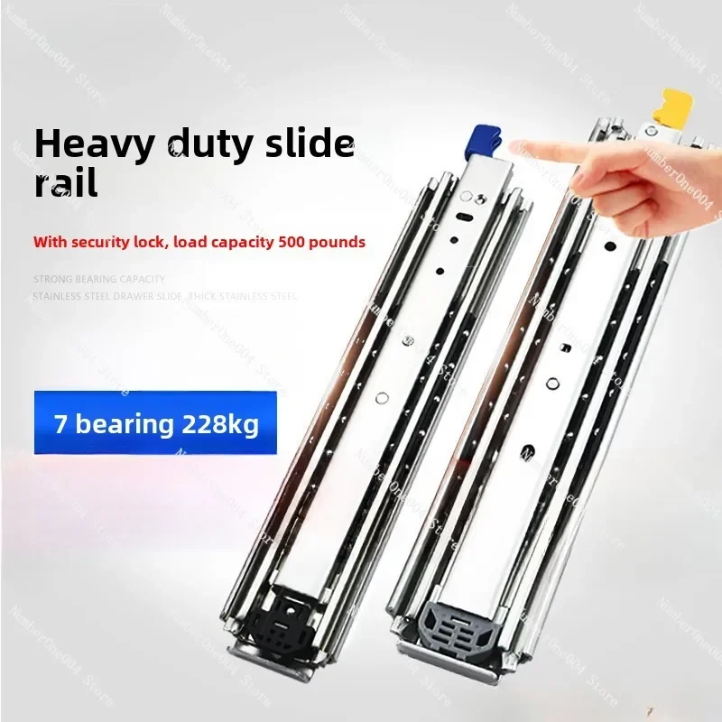 Trilon 76 Wide Heavy Duty Slide Industrial Load-bearing Guide Three-section Thickened Slide RV with Lock Drawer Track