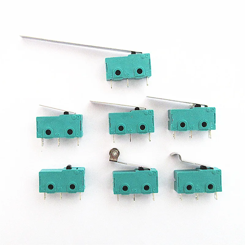 10pcs Silver Contact 5A 250V Micro Switch KW12-A 3-Pin Handleless KW11 Travel Switch Green Cover Black Head