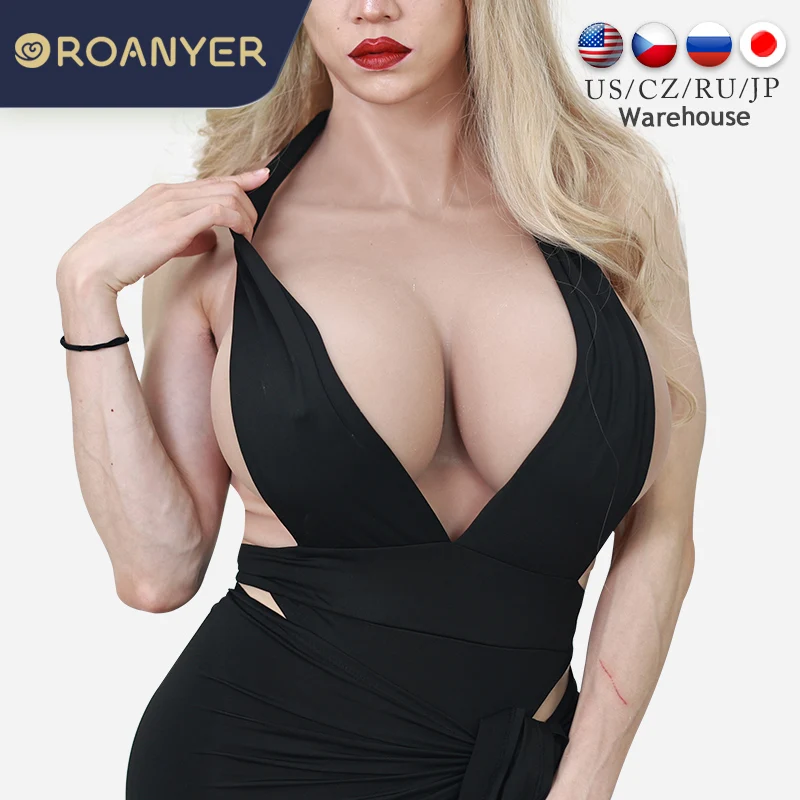 Roanyer Realistic H Cup Silicone Breast Forms for Crossdresser Costumes Drag Queen Fake Boobs Trans Body Suit Tits Shemale Pussy