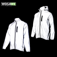 WOSAWE Men's Fully Reflective Jacket Outdoor Lightweight Windbreaker MTB Bike Hooded Rain Jacket Running Fishing Cycling Coat