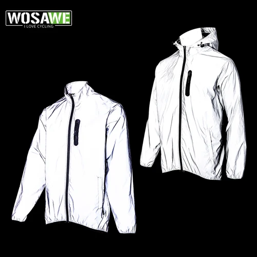 WOSAWE-Chaqueta totalmente reflectante para hombre, cortavientos ligero para exteriores, chaqueta de lluvia con capucha para bicicleta de montaña, abrigo para correr, pescar y ciclismo