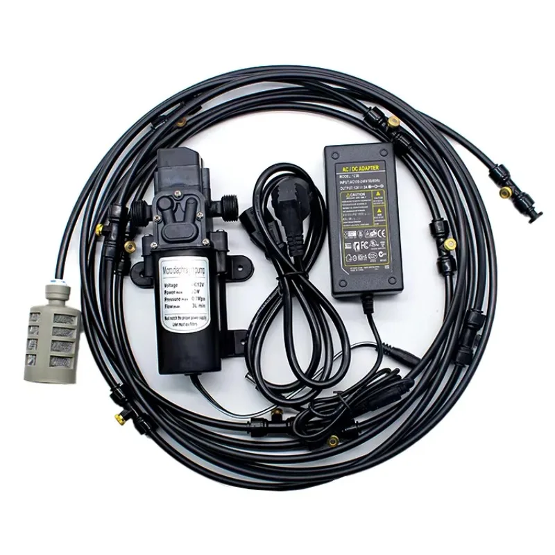 

Spraying system with pump mist nozzle for cooling, humidification and dust removal
