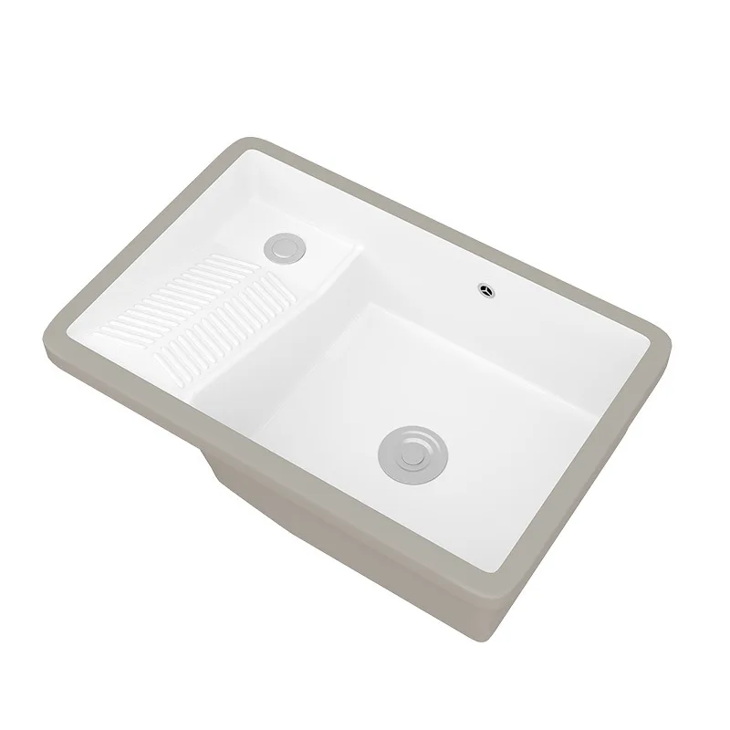 Balcony ceramic laundry basin with rubbing board under the counter basin household size embedded hand washing sink