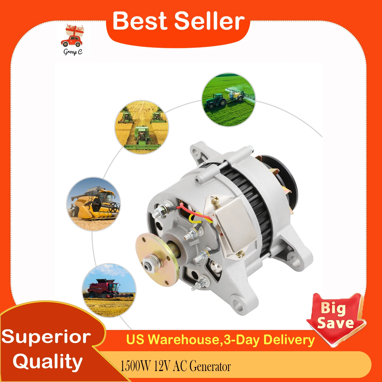 

1500W 12V AC Generator, Permanent Magnet Synchronous Generator with Copper Wire for Engine Power Generation