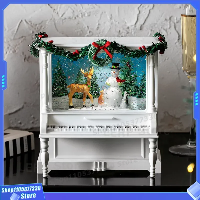 Crystal Ball Music Box Piano Melody Snowflake Design Cute Toy Ornament Birthday Gift for Little Girls Children Decorative