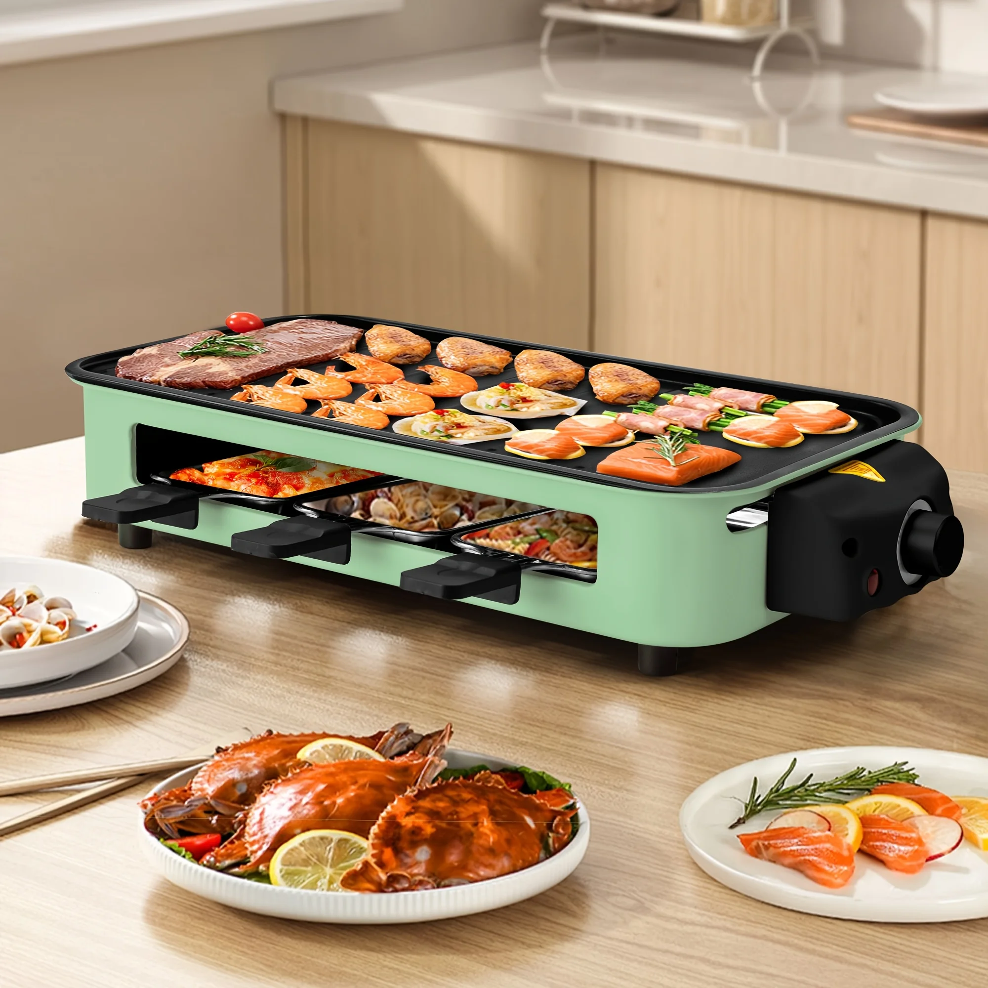 

Indoor Electric Frying Pan, for Kitchen Use, 2-in-1 Electric Grill, Optional Accessories, with Grill Net And Non-stick Cooking Detach Plate, Temperature Control, Dishwasher Safe, 1700W Smokeless Grill, Can Be Used As A Holiday Gift
