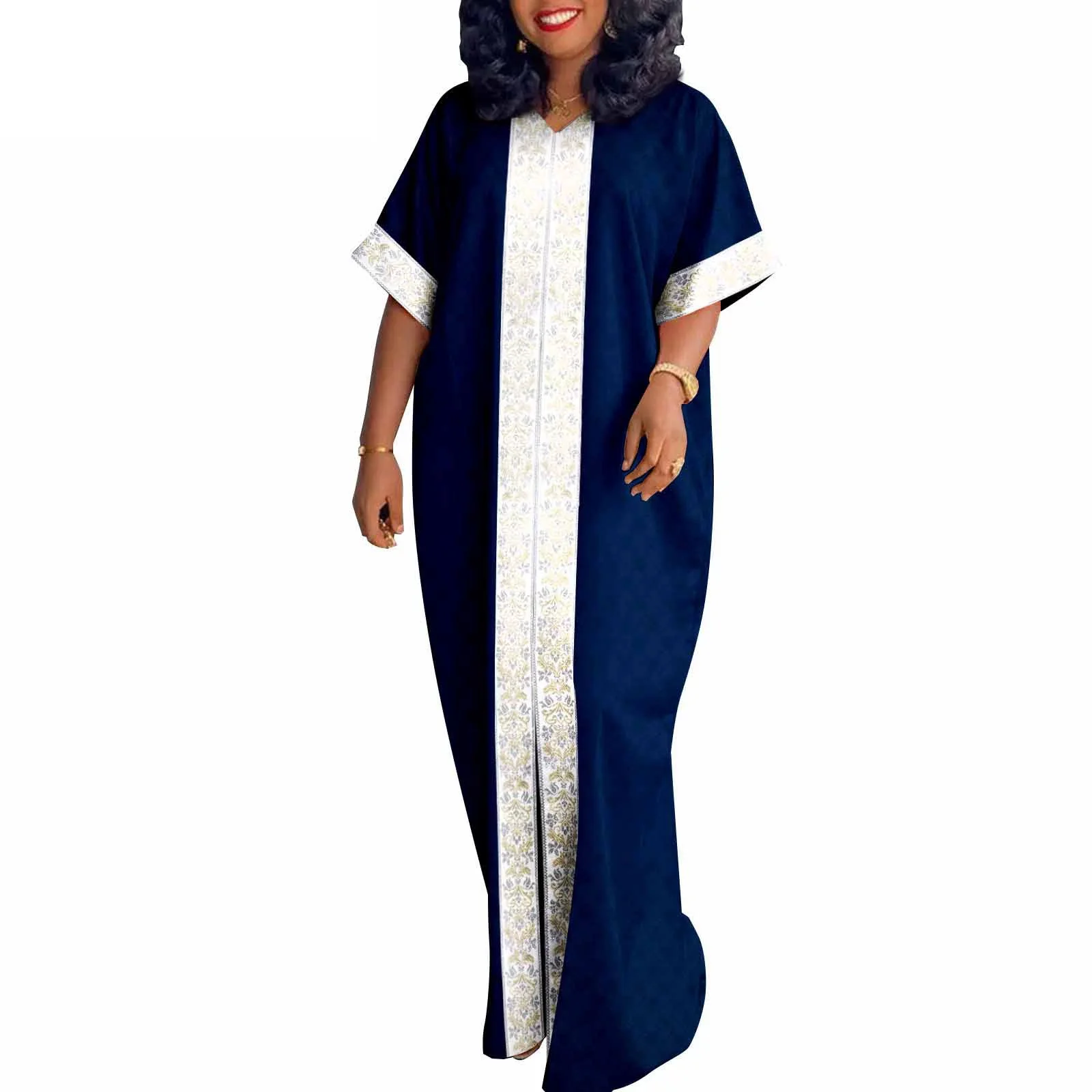 

New Customized Elegant African Dresses For Women Embroidery Bazin Dresses Ankara Rich Long Robes Gold stamping Party Wedding