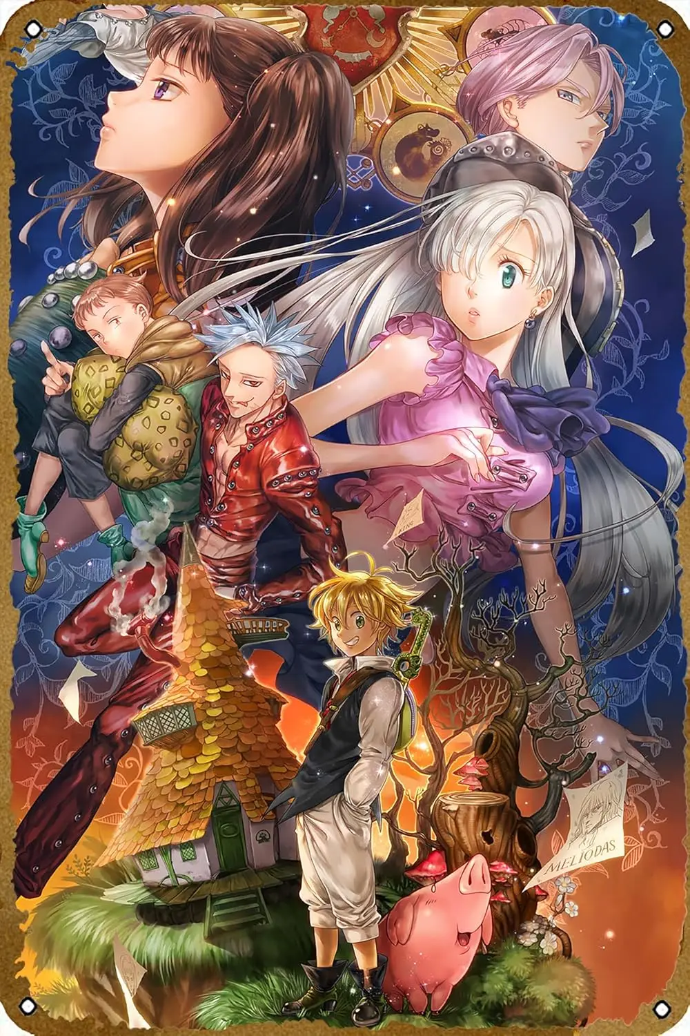 The Seven Deadly Sins Poster Anime Posters Vintage Metal Tin Sign Wall Decor for Bars, Restaurants, Cafes, Pubs 12 x 8 Inch Art