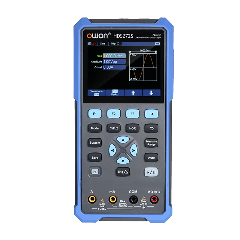 

OWON HDS272S 3-in-1 Oscilloscope Multimeter Waveform Generator 2CH 70MHz Bandwidth 20000 Counts Handheld Digital Multimeter