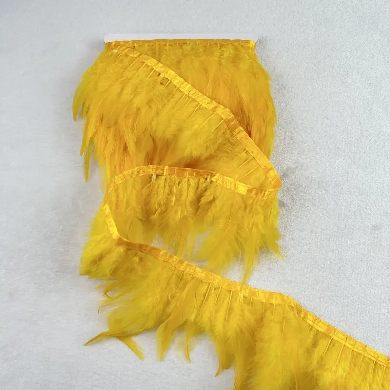 Großhandel 10 mt/los Natürliche Braun Rot Schwarz Huhn Hahn Hahn Schwanz Feder Fringe feder trimmen für Kleidung Dekorationen – Detail 1