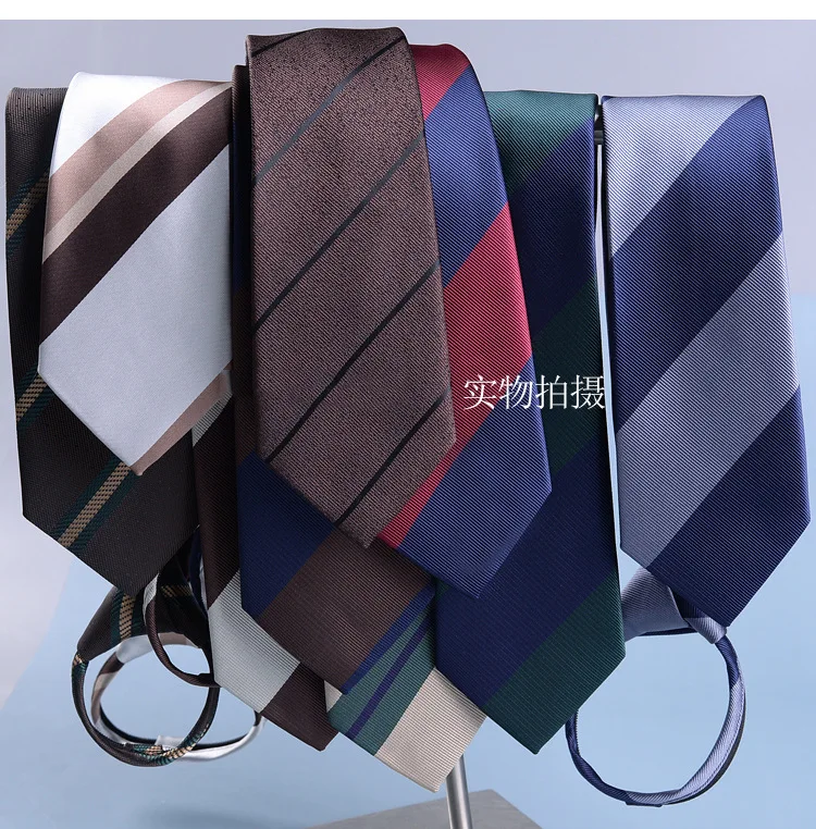 NEW Mens Retro Zipper Ties for Men 8CM Neck Tie Solid Striped Fashion Blue Neckties Men\'s Automatic Zipper Tie Red Lazy Ties