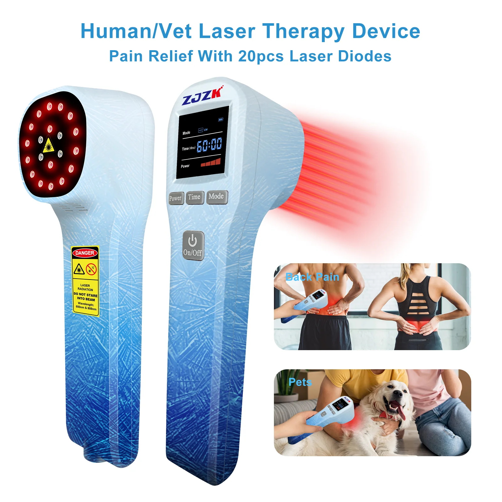 ZJZK Cold Laser Unit Cool Laser Light Therapy 650nmX16Diodes+808nmX4Diodes Deep Tissue For Arthritis Knee Ligament Inflammation