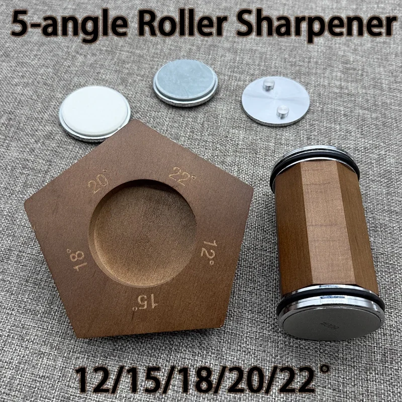 

5-angle 12-22° Brown Wooden Rolling Knife Sharpener Magnetic Knife Holder Sharpening Stone for All Knives Portable Discount Hot