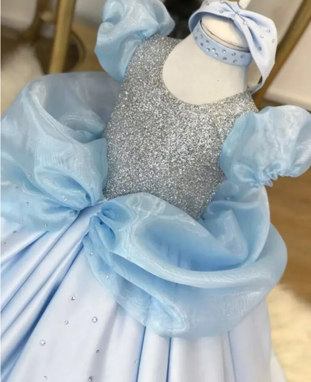 Luxuriöses blaues Dubai-Mädchenkleid mit Perlen, Kristall, arabische Prinzessin, für Kinder, Hochzeit, Geburtstag, Party, Ballkleid, Kommunion