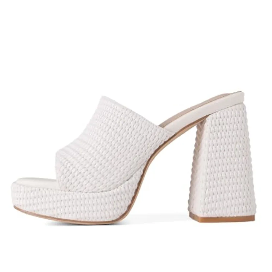 

CELNEPHO Sandals Women Raffia Platform Summer Heeled Sandals, Open Toe Chunky Heel Slip On Wedge Mules Beach Shoes for Vacation