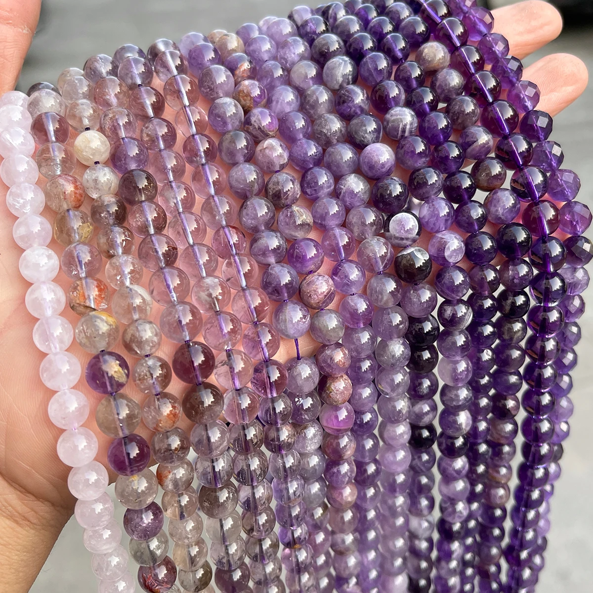 Natürliche lila Kristallperlen, Amethyst, lila Geisterquarz, lose Spacer für Schmuckherstellung, DIY-Armband, Halskette, Zubehör – Detail 5