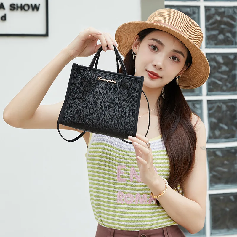 

Solid Color Lychee Grain Ladies Handbags Single-shoulder Crossbody Handheld Triple-use Satchel Portable Leisure Bag